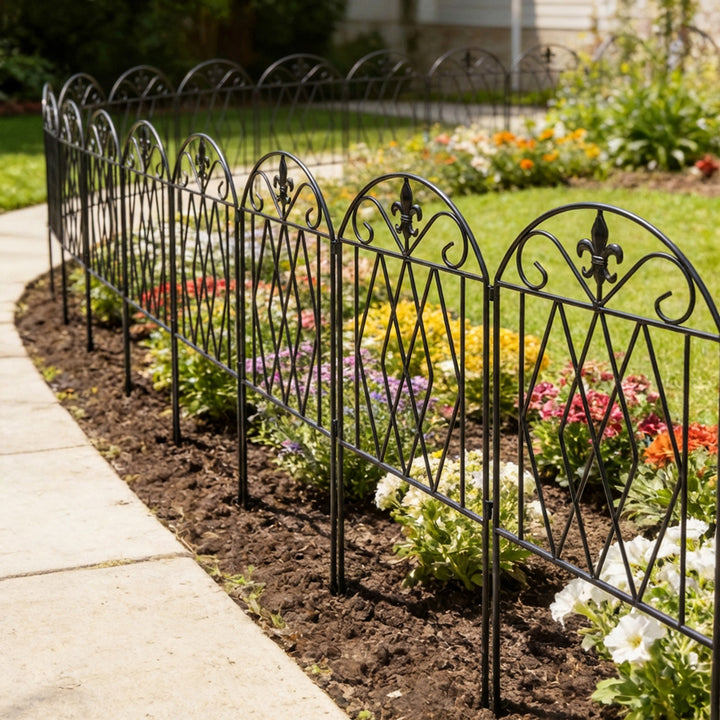 Conjunto de 4 Cercas de Jardim em Metal 125x56 cm Cercas Decorativas para Jardim com Design Arqueado Resistentes e Fáceis de Instalar para Horta Pátio Terraço Relvado Preto