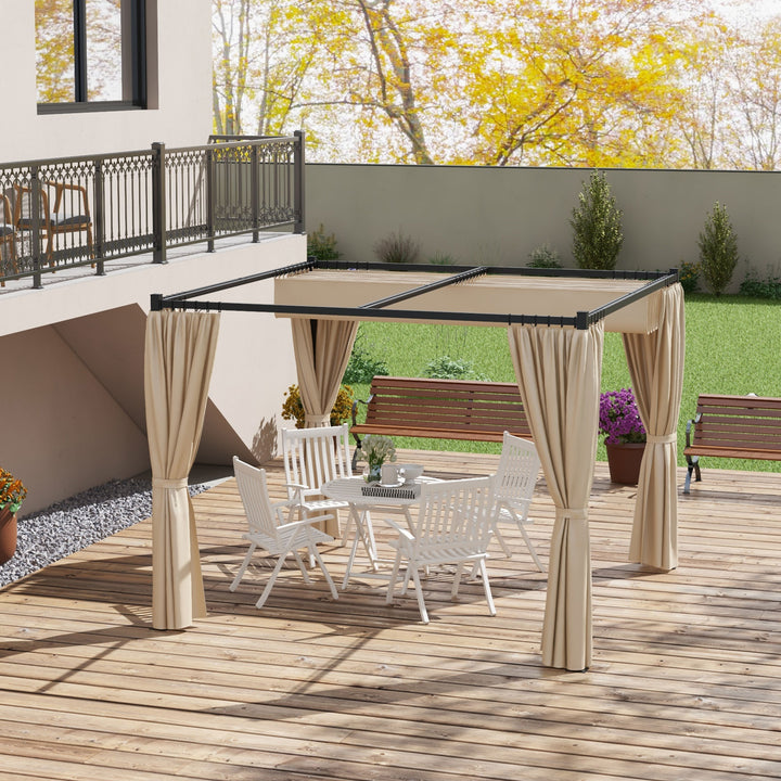 Pérgola de Jardim 3x3 m Pérgola para Exterior com Teto e Paredes Laterais Retráteis Estrutura Metálica Impermeável para Terraço Pátio Bege