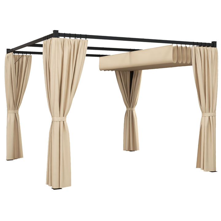 Pérgola de Jardim 3x3 m Pérgola para Exterior com Teto e Paredes Laterais Retráteis Estrutura Metálica Impermeável para Terraço Pátio Bege