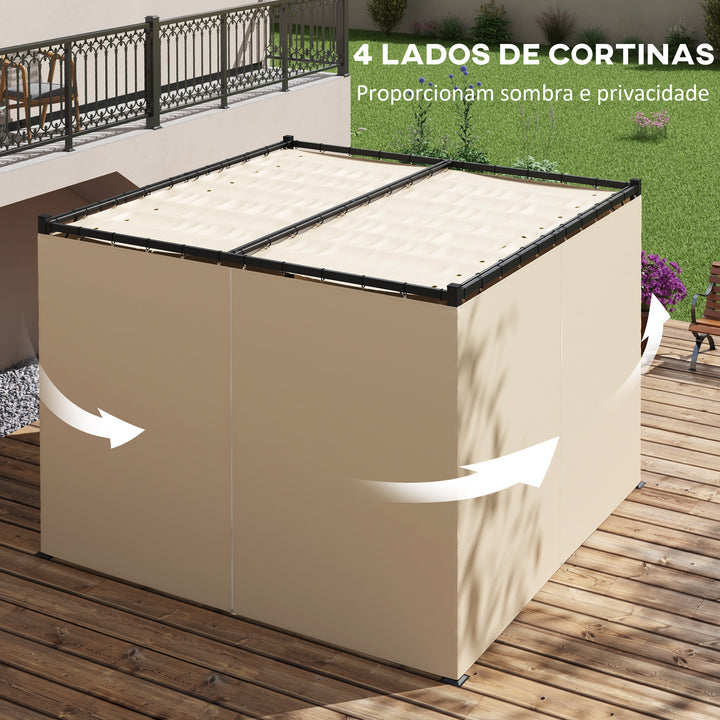 Pérgola de Jardim 3x3 m Pérgola para Exterior com Teto e Paredes Laterais Retráteis Estrutura Metálica Impermeável para Terraço Pátio Bege