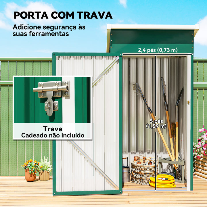 Abrigo Exterior Metálico 107,5x91x185 cm Abrigo de Jardim com Teto Inclinado Porta com Trinco Ventilação e Luvas Abrigo de Armazenamento para Ferramentas Verde