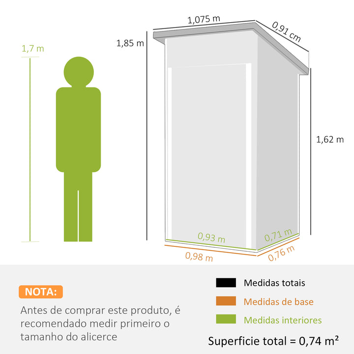 Abrigo Exterior Metálico 107,5x91x185 cm Abrigo de Jardim com Teto Inclinado Porta com Trinco Ventilação e Luvas Abrigo de Armazenamento para Ferramentas Verde