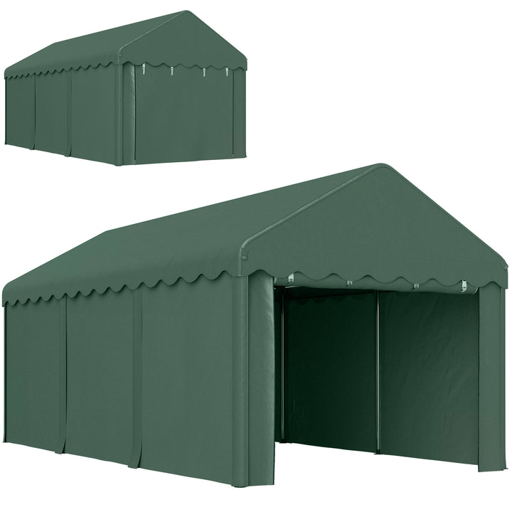 Tenda Garagem 6x3 m Tenda de Exterior para Carro Impermeável Garagem Portátil Anti-UV com Paredes Laterais Desmontáveis e 2 Portas com Fecho de Correr Verde