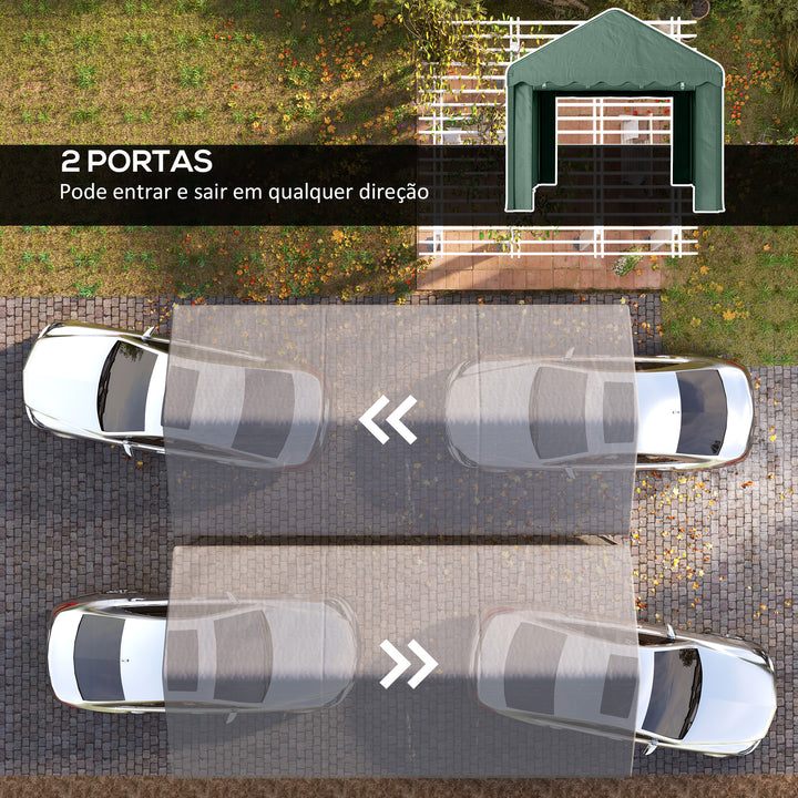 Tenda Garagem 6x3 m Tenda de Exterior para Carro Impermeável Garagem Portátil Anti-UV com Paredes Laterais Desmontáveis e 2 Portas com Fecho de Correr Verde