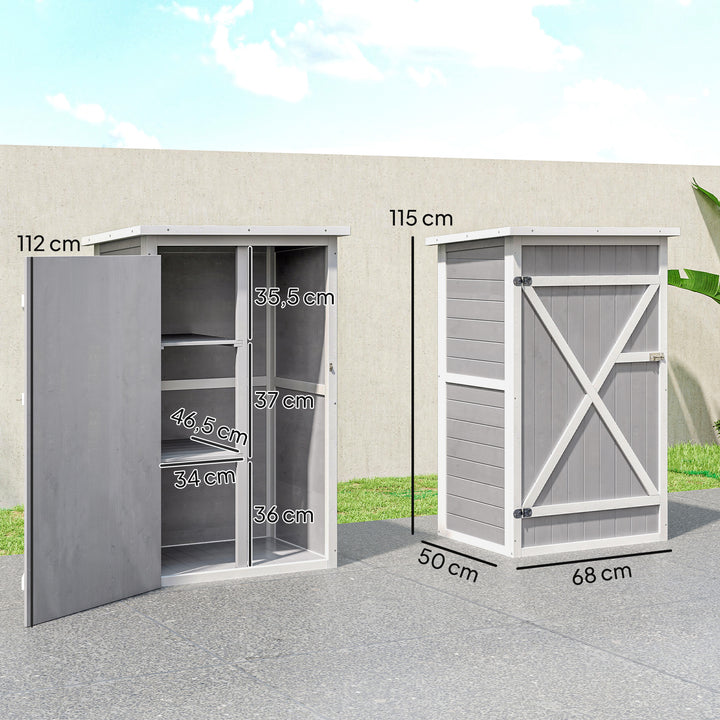 Armário de Jardim de Madeira 75x56x115cm Armário de Jardim para Ferramentas com 3 Prateleiras Interiores Porta com Trava e Teto Asfáltico Cinza