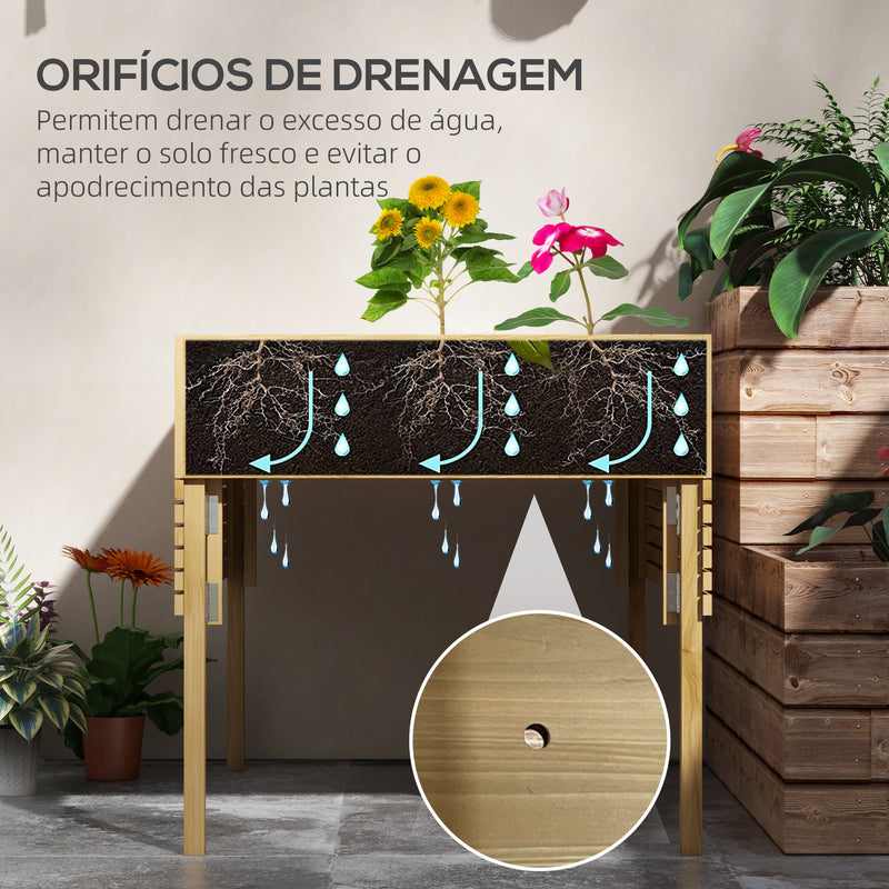 Horta Elevada de Madeira Horta Urbana Mesa de Cultivo 122x91,5x89 cm com 2 Prateleiras Dobráveis e Tecido Não Tecido para Cultivo Plantas Flores Vegetais Natural