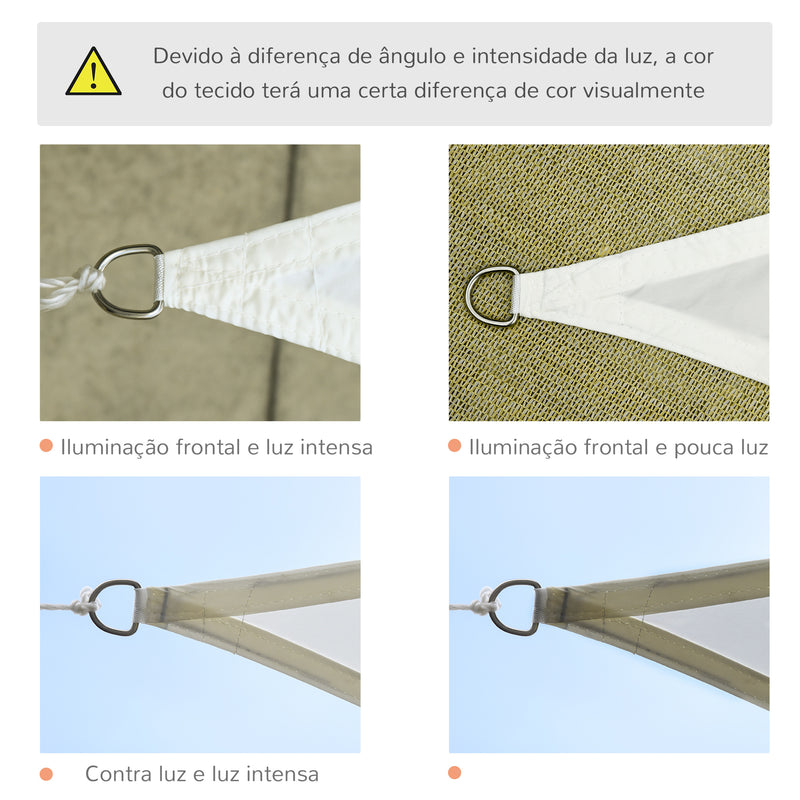 Vela de Sombra Triangular 3x3x3 m Toldo Vela de Poliéster com Proteção UV Aneis em Forma de D e Cordas para Jardim Pátio Piscina Creme