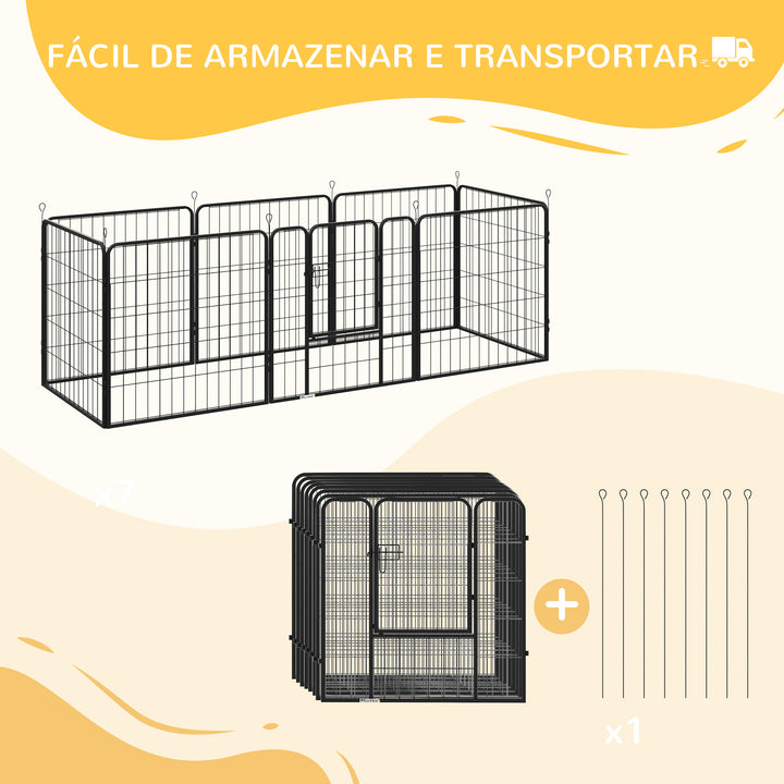 Parque para animais de estimação com 8 Varas Dobrável com Porta e Dupla Trava 79x79cm Preto