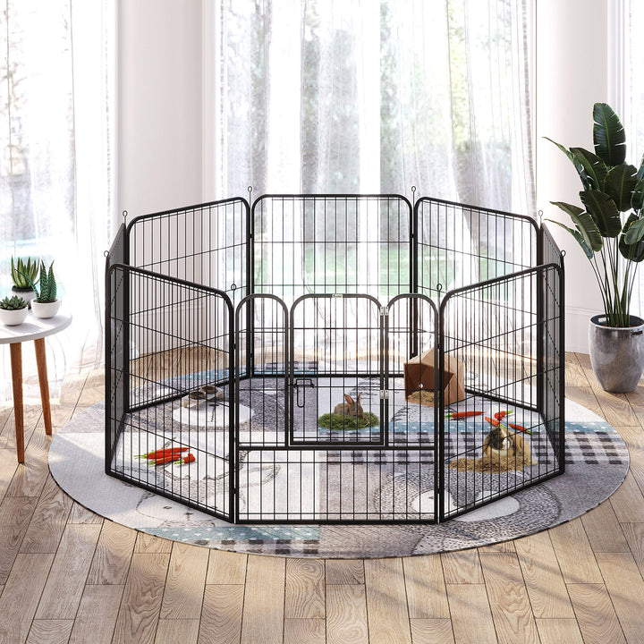 Parque para animais de estimação com 8 Varas Dobrável com Porta e Dupla Trava 79x79cm Preto