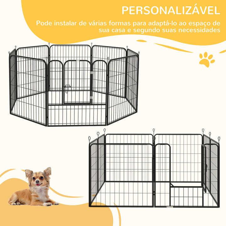 Parque para animais de estimação com 8 Varas Dobrável com Porta e Dupla Trava 79x79cm Preto