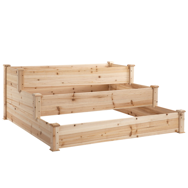 Caixa de Plantio de Madeira Caixa de Plantio de Jardim com 3 Níveis Desenho de Escada Horta para Cultivos de Plantas Flores para Pátio Varanda 120x120x56 cm Madeira