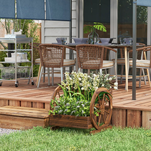 Floreira de Madeira para Exterior 3 Níveis com Design em Escada e Rodas Orifícios de Drenagem Horta Urbana para Plantas e Flores Terraço e Jardim 61x62x57 cm Carbonizado