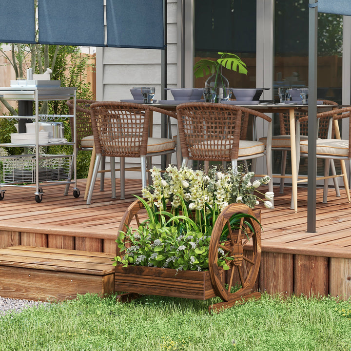 Floreira de Madeira para Exterior 3 Níveis com Design em Escada e Rodas Orifícios de Drenagem Horta Urbana para Plantas e Flores Terraço e Jardim 61x62x57 cm Carbonizado