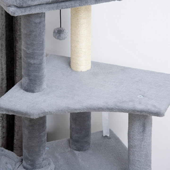 Arranhador para Gatos 127 cm Torre Escalador com Caverna Rede Cama Plataformas Rampa de Sisal Bola Pendurada Cinza