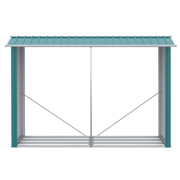 Abrigo para Lenhas de Aço Galvanizado Abrigo de Armazenamento de Lenha com Teto Inclinado para Jardim Varanda Pátio 240x86x160 cm Verde