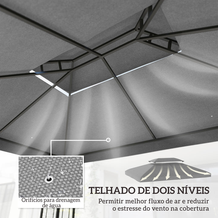 Teto de Substituição para Pérgola 3x4 m com Teto Duplo, 10 Orifícios de Drenagem e Proteção UV, Apenas Cobertura de Substituição, Cor Cinza