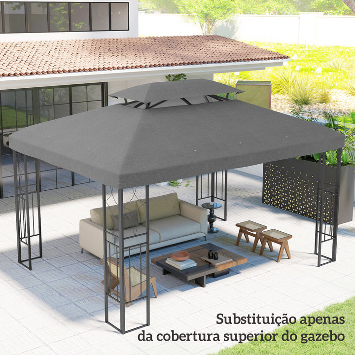 Teto de Substituição para Pérgola 3x4 m com Teto Duplo, 10 Orifícios de Drenagem e Proteção UV, Apenas Cobertura de Substituição, Cor Cinza