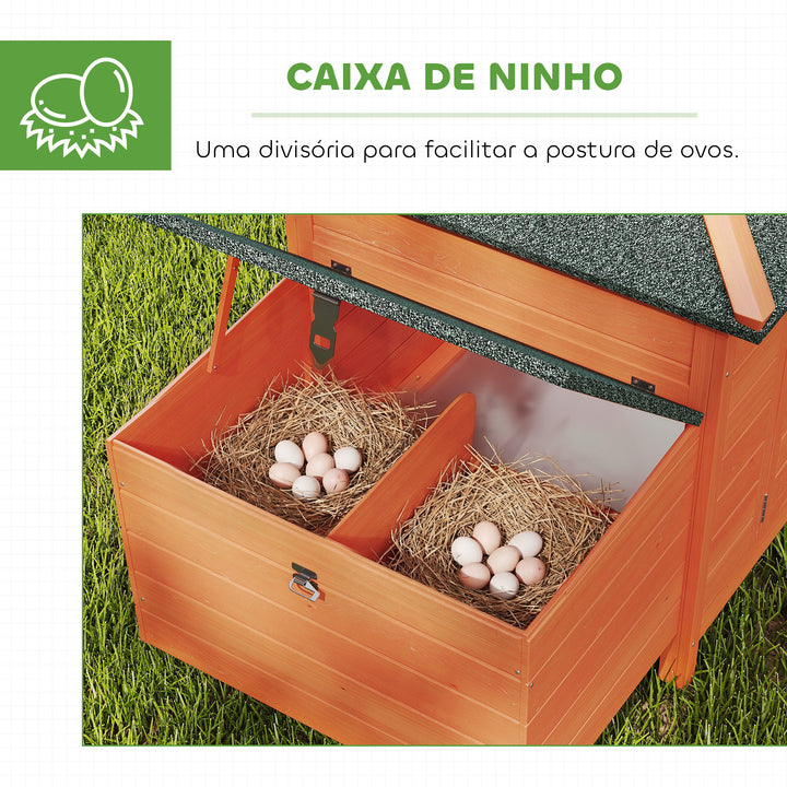 Galinheiro de Madeira para Exterior Gaiola para Galinhas com Ninhos Cercado Bandeja Removível Teto Abatível 196x76x97 cm Madeira
