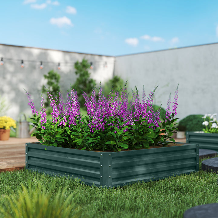 Caixa de Cultivo de Exterior Caixa de Plantação Grande Retangular de Aço Galvanizado para Cultivar Plantas Flores Ervas com Base Aberta 120x120x30 cm Verde