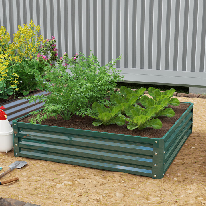 Caixa de Cultivo de Exterior Caixa de Plantação Grande Retangular de Aço Galvanizado para Cultivar Plantas Flores Ervas com Base Aberta 120x120x30 cm Verde