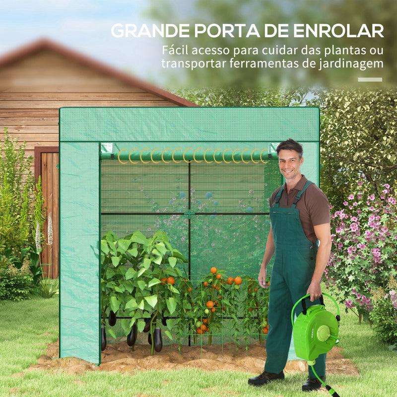 Estufa Pequena Estufa de Exterior com Janelas de Malha e Porta com Fecho de Correr Estufa para Cultivar Plantas e Flores 196x77x197 cm Verde