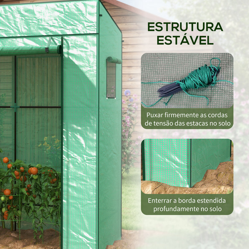 Estufa Pequena Estufa de Exterior com Janelas de Malha e Porta com Fecho de Correr Estufa para Cultivar Plantas e Flores 196x77x197 cm Verde