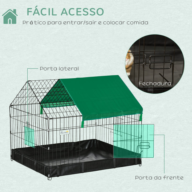 Gaiola para Animais Pequenos Parque para Animais de Estimação com 2 Portas Base com Tecido Oxford Impermeável e Toldo para Interior e Exterior 90x75x75 cm Preto e Verde