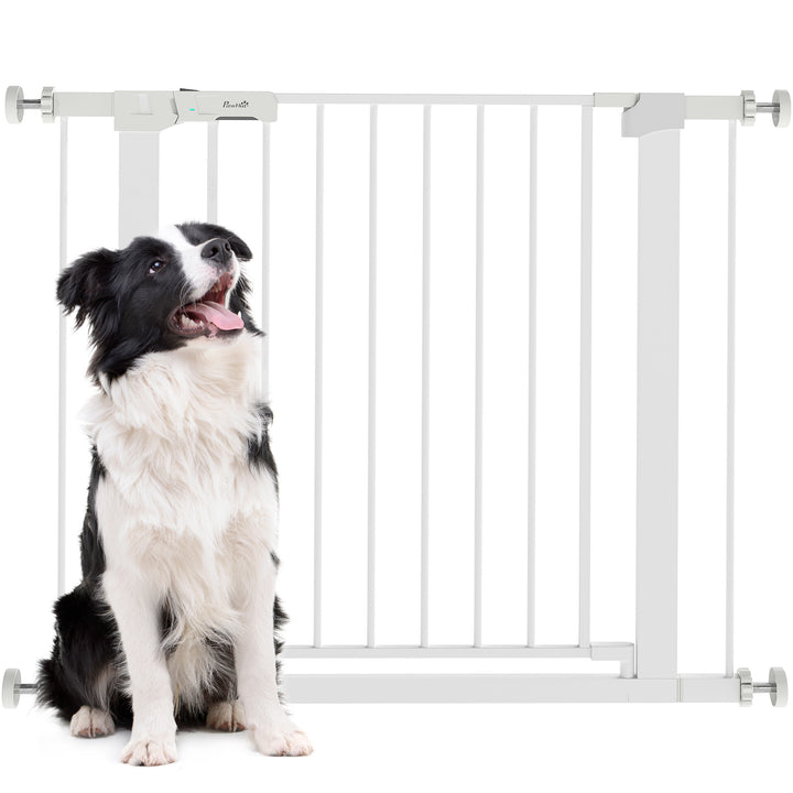 Barreira de Segurança para Cães Animais de Estimação 75-96cm para Escadas Portas e Corredores com Fechamento Automático Altura 76cm Branco