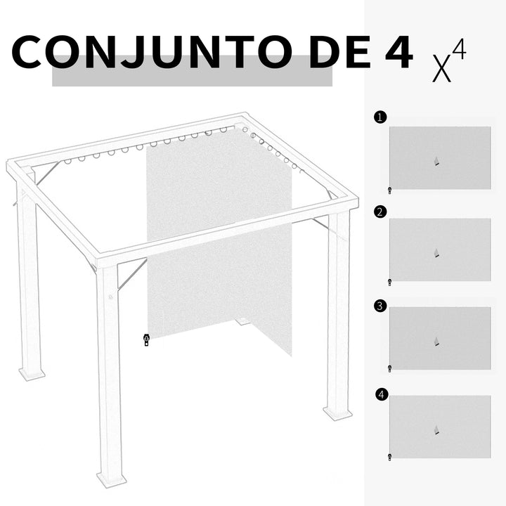 4 Paredes Laterais para Tenda 352x205 cm Laterais para Tenda Universal com Ganchos e Argola em C para Tenda de Jardim Terraço Cinza Claro