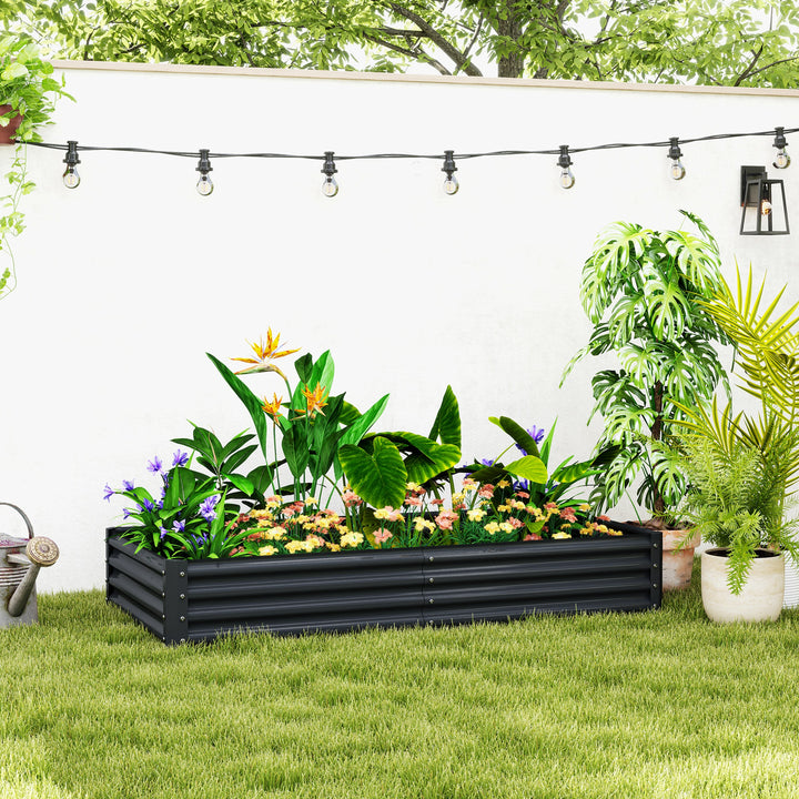 Caixa de Plantio de Aço Galvanizado Horta para Cultivar Plantas Flores Ervas Floreira Grande de Exterior Retangular com Fundo Aberto 180x90x30 cm Cinzento Escuro