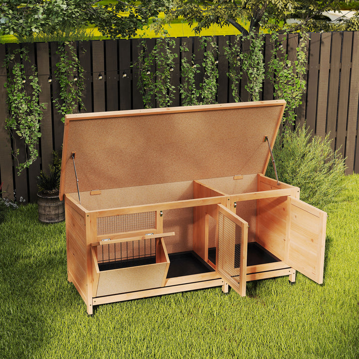 Coelheira de Madeira Gaiola para Coelhos com Telhado Asfáltico Rebatível Portas com Fecho Bandejas Removíveis e Comedouro Coelheira para Exterior 112x50x54 cm Madeira