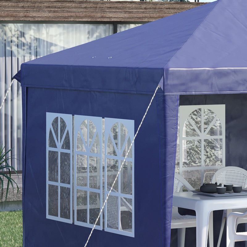 Tenda Dobrável 585x295x270 cm com 4 Paredes Laterais Amovíveis Tenda de Jardim com 4 Janelas e Bolsa de Transporte para Pátio Exterior Azul