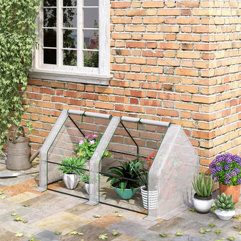 Estufa de Jardim Varanda 180x90x90 cm Tipo Casa Tubo de Aço com 2 Acessos Estufa Pequena para Cultivo de Plantas Branco
