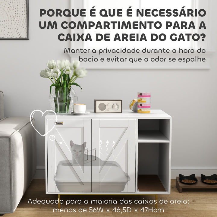 Móvel Caixa de Areia para Gatos Caixa de Areia para Gatos com Almofada para Arranhar e Compartimento de Arrumação Caixa de Areia para Gatos Sala de Estar Dormitório 80x50x61 cm Branco