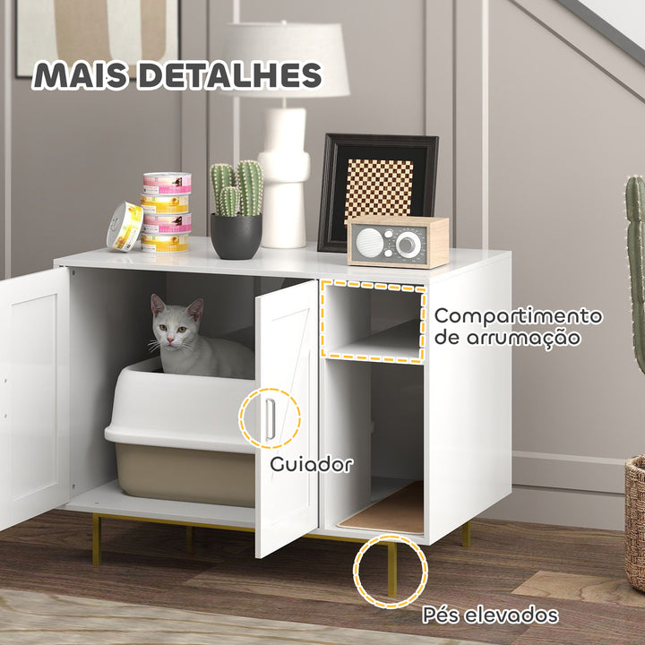 Móvel Caixa de Areia para Gatos Caixa de Areia para Gatos com Almofada para Arranhar e Compartimento de Arrumação Caixa de Areia para Gatos Sala de Estar Dormitório 80x50x61 cm Branco