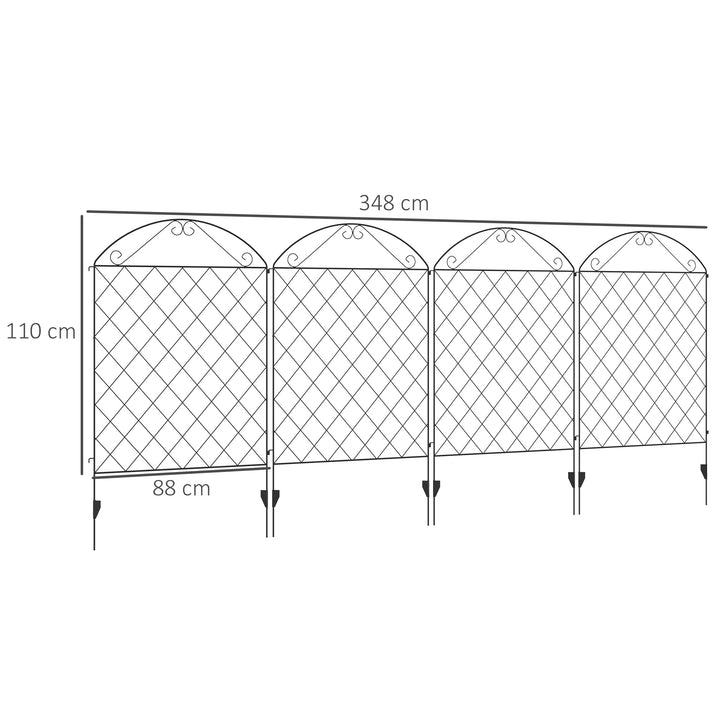 Cercas de Jardim de 4 Painéis 88x110 cm Cercas de Jardim Metálicas Cercas Decorativas com Ângulo Ajustável para Pátio Exterior Preto