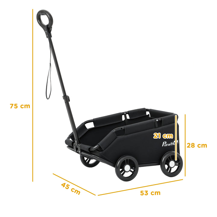 Carrinho para Cães Dobrável Carrinho para Animais de Estimação Carrinho para Cães Miniatura com Barra de Empurre Ajustável Desenho Aberto Almofada Bolsa de Armazenamento e Rodas 53x45x28 cm Preto