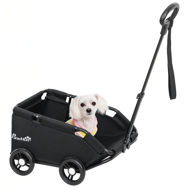 Carrinho para Cães Dobrável Carrinho para Animais de Estimação Carrinho para Cães Miniatura com Barra de Empurre Ajustável Desenho Aberto Almofada Bolsa de Armazenamento e Rodas 53x45x28 cm Preto