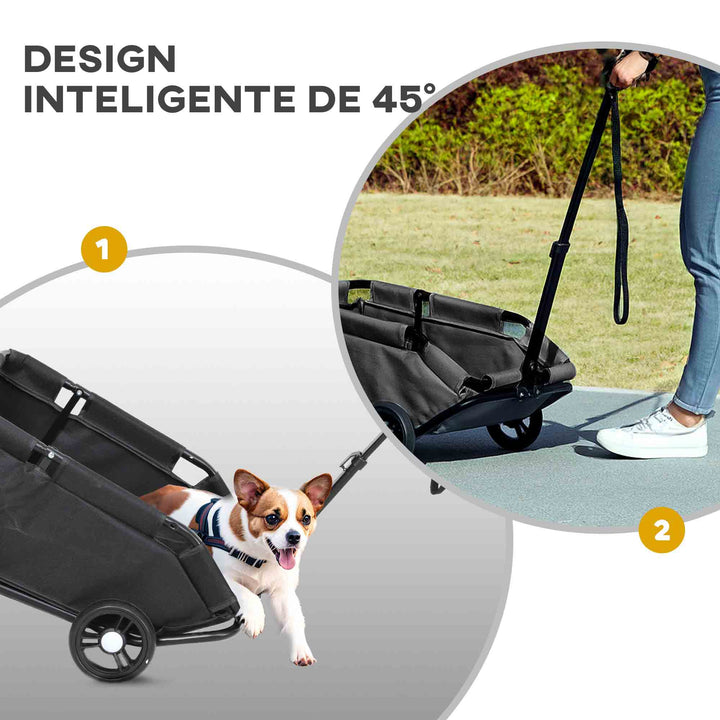 Carrinho para Cães Dobrável Carrinho para Animais de Estimação Carrinho para Cães Miniatura com Barra de Empurre Ajustável Desenho Aberto Almofada Bolsa de Armazenamento e Rodas 53x45x28 cm Preto