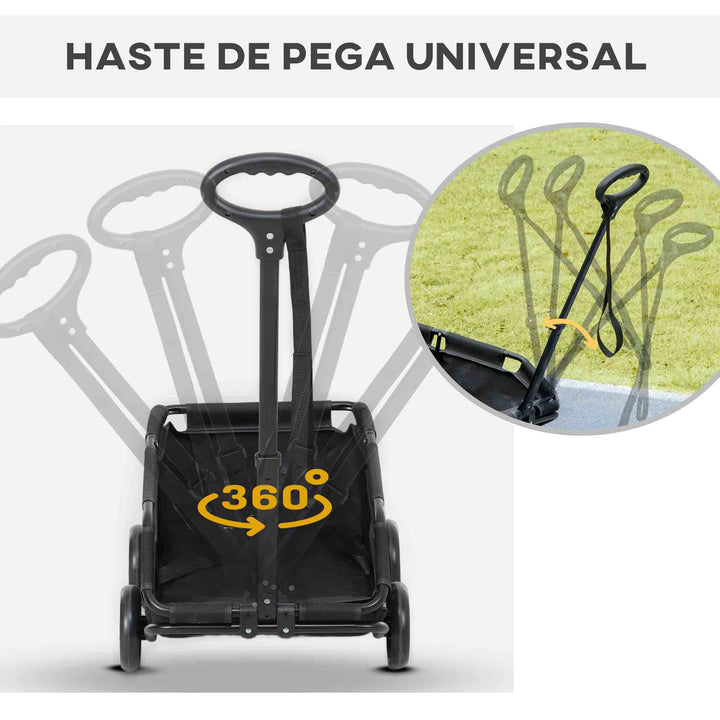 Carrinho para Cães Dobrável Carrinho para Animais de Estimação Carrinho para Cães Miniatura com Barra de Empurre Ajustável Desenho Aberto Almofada Bolsa de Armazenamento e Rodas 53x45x28 cm Preto