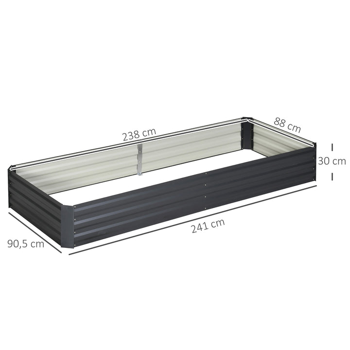Caixa de Plantio de Aço Galvanizado Horta para Cultivar Plantas Flores Ervas Floreira Grande de Exterior Retangular com Fundo Aberto 180x90x30 cm / 241x90,5x30 cm Cinzento
