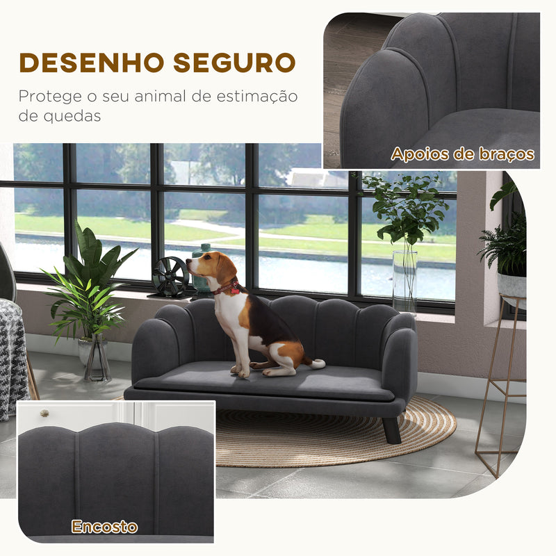 Sofá para Cães Médios Sofá Cama para Animais de Estimação Estofado em Veludo com Pés de Madeira Carga Máxima 25 kg 98,5x60,5x35,5 cm Cinza Escuro