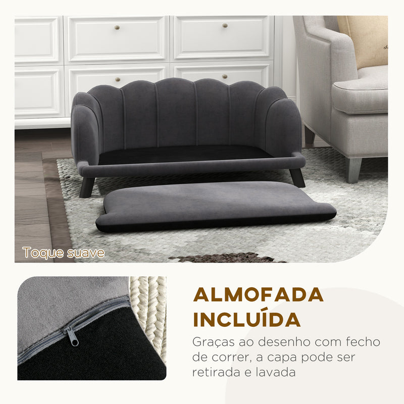 Sofá para Cães Médios Sofá Cama para Animais de Estimação Estofado em Veludo com Pés de Madeira Carga Máxima 25 kg 98,5x60,5x35,5 cm Cinza Escuro