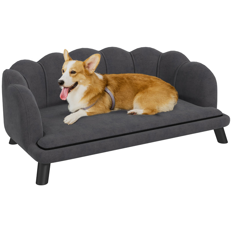 Sofá para Cães Médios Sofá Cama para Animais de Estimação Estofado em Veludo com Pés de Madeira Carga Máxima 25 kg 98,5x60,5x35,5 cm Cinza Escuro