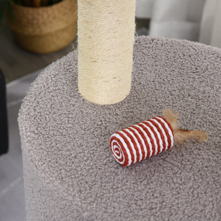 Arranhador para Gatos Altura 148 cm Arranhador para Gatos com Postes de Sisal 3 Plataformas Casa e Bola Suspensa Cinza