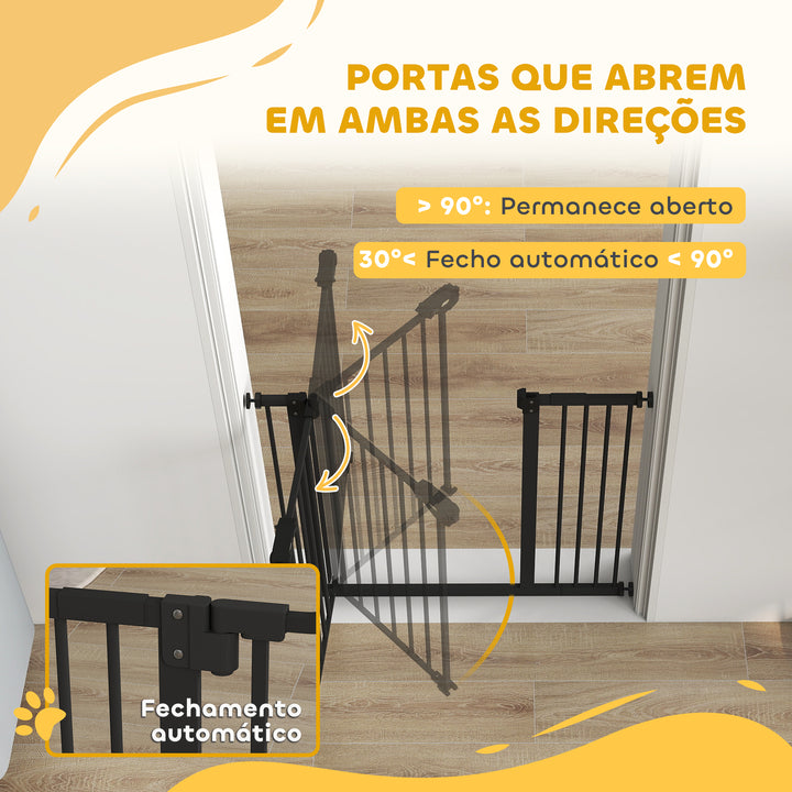 Barreira de Segurança de Cães Animais de Estimação para Escadas e Portas 74-94 cm com 1 Extensão Fechamento Automático e Sistema de Duplo Bloqueio Aço Preto