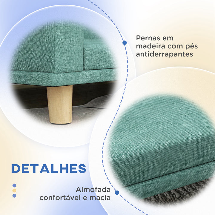 Sofá para Cães Cama Elevada para Cães Estofada com Almofada Lavável e Pés de Madeira de Pinho Carga Máxima 40 kg 98x67x25 cm Verde