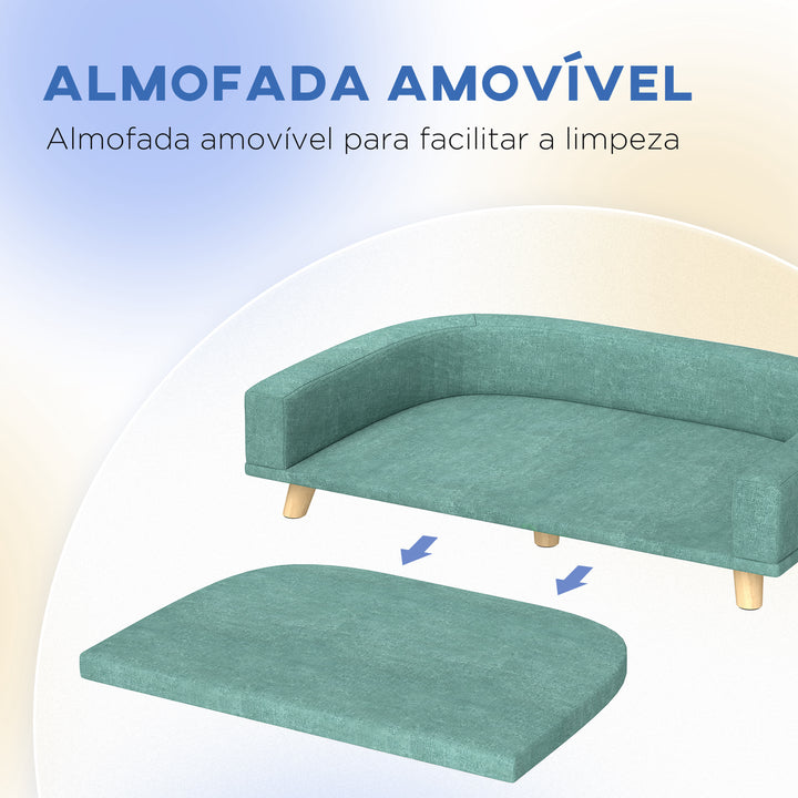 Sofá para Cães Cama Elevada para Cães Estofada com Almofada Lavável e Pés de Madeira de Pinho Carga Máxima 40 kg 98x67x25 cm Verde