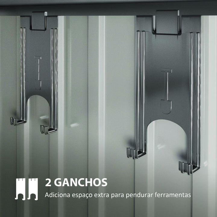 Abrigo de Jardim 1,9m² 195x122x182 cm Abrigo de Exterior com Base Reforçada (Chão NÃO Incluído) Porta Corredera Janelas Abrigo de Ferramentas para Pátio Cinza Escuro