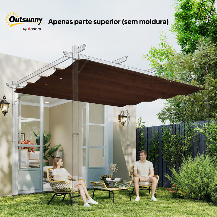 Telhado de Pérgola 3x2,5 m Telhado de Reposição Retrátil para Estrutura de Pérgola de 3x2 m, UV30+ Tecido Apenas para Pérgola com 8 Orifícios de Drenagem Castanho